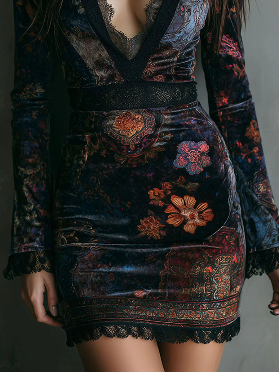 Tallis - Mini-jurk van fluweel met bloemenprint 4