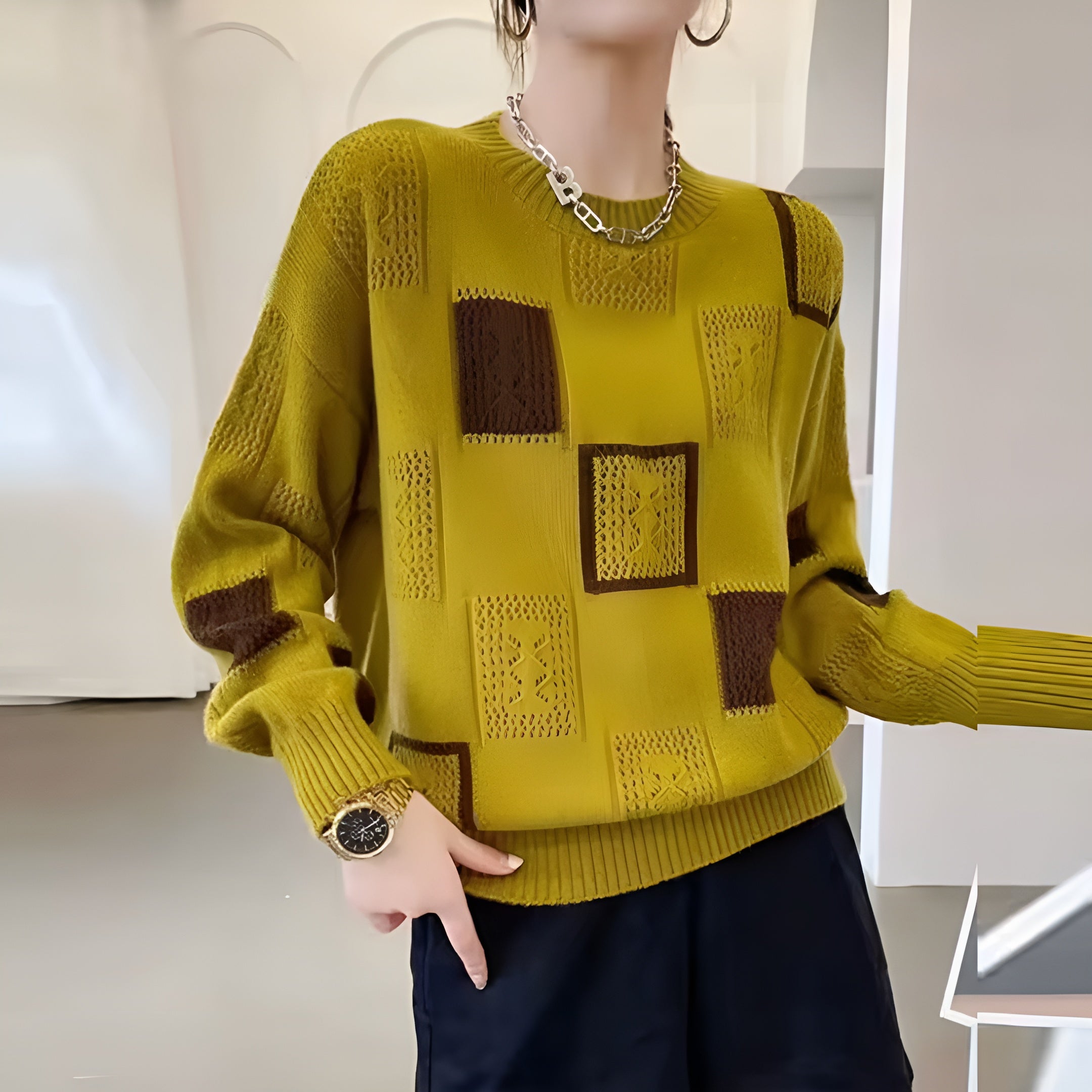 Naren | Moderne zachte patchwork trui